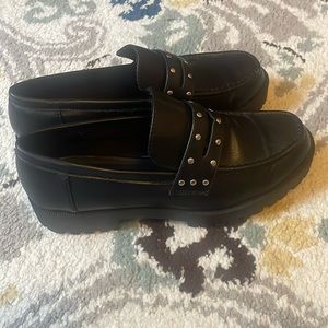 Sun & Stone black studded loafer with lug sole Size 7.5